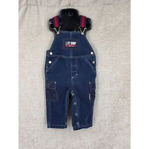 Weebok Y2K Kids Navy Blue Overalls with Red Straps Cargo Pockets